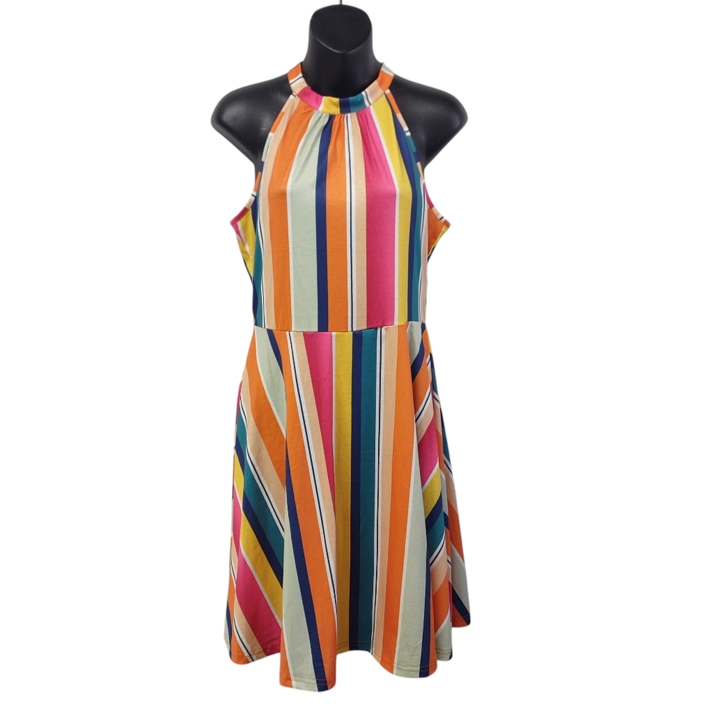 OE Ouges Women's Multi Color Stripes Sexy Dress F… - image 2